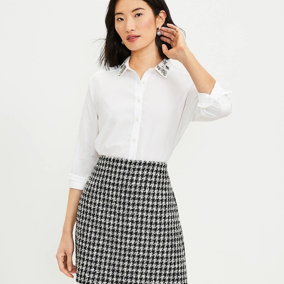 Loft Black and White Houndstooth Mini Shift Skirt Zipper Closure Size 6 - Picture 6 of 7